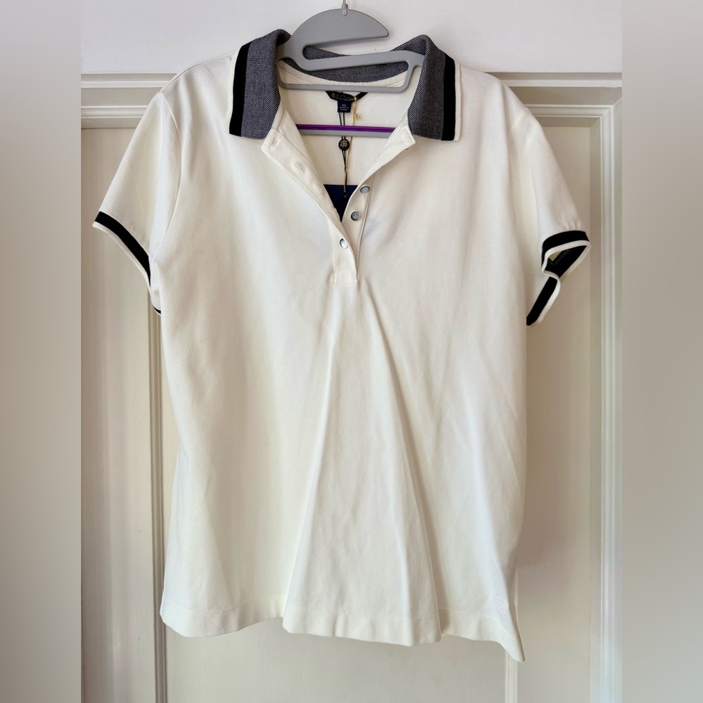 BROOKS BROTHERS Cream & Black, Abalone Pearl Button Down Polo Shirt - XL - (NWT)